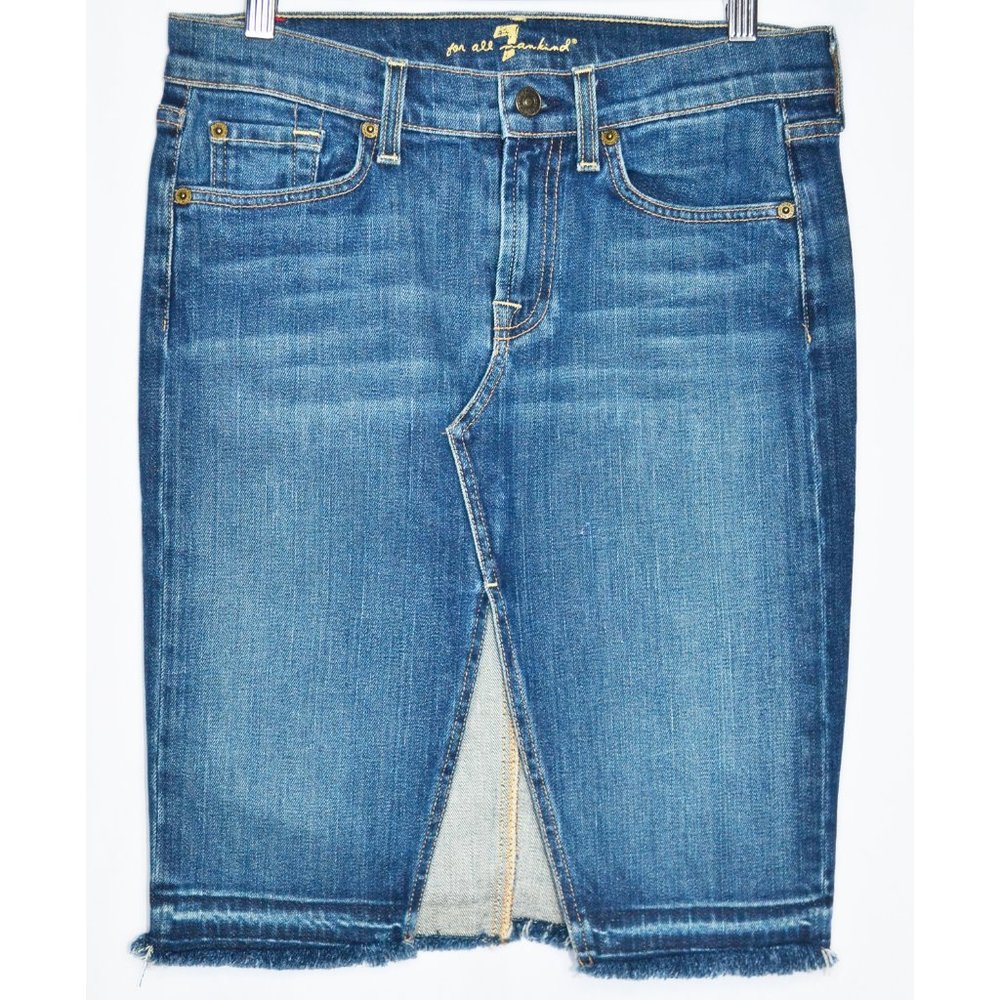 7 For All Mankind Roxy Denim Skirt 5 Pockets Raw Edge Hem Size W30